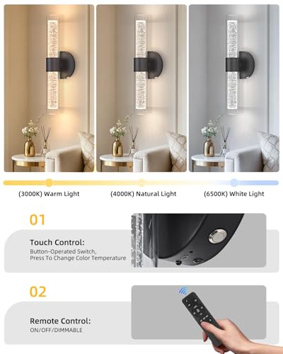 Battery Operated Crysta Wall Sconces (Matte Black / 1Pack)