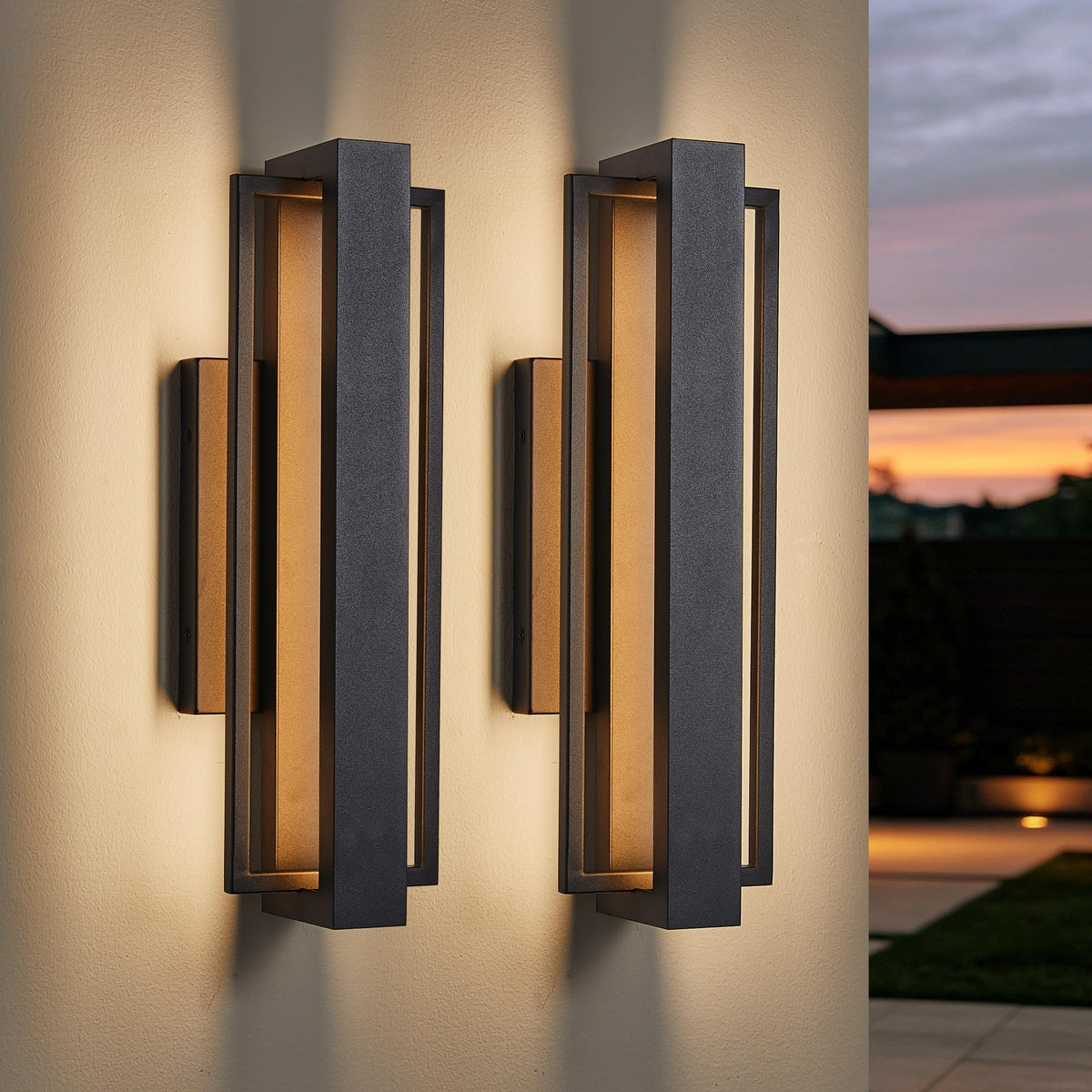 2 Pack Dimmable LED Wall Light (2Pack Small 15"H 16W Black)