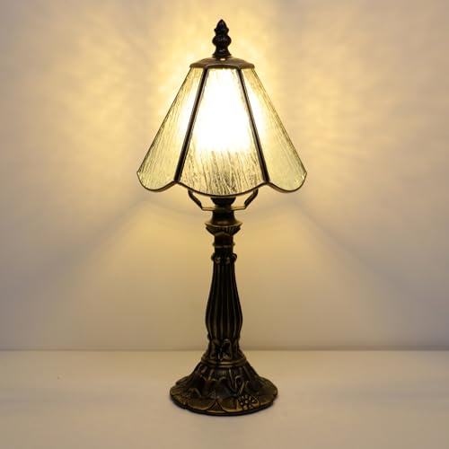 Small Tiffany Style Table Lamp White Bark Stained Glass Lamp 14 Inch (Transparent Bark Pattern)