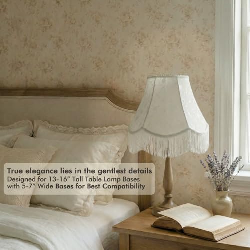 White Bell Fringe Lamp Shade (White Tassels — 1 Pack / Medium — 6" x 13" x 10.6")
