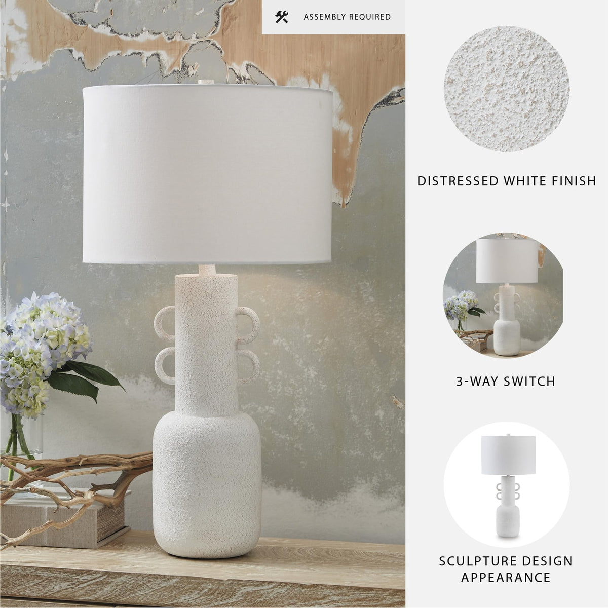Perringhill Table Lamp (Distressed White / Table Lamp)