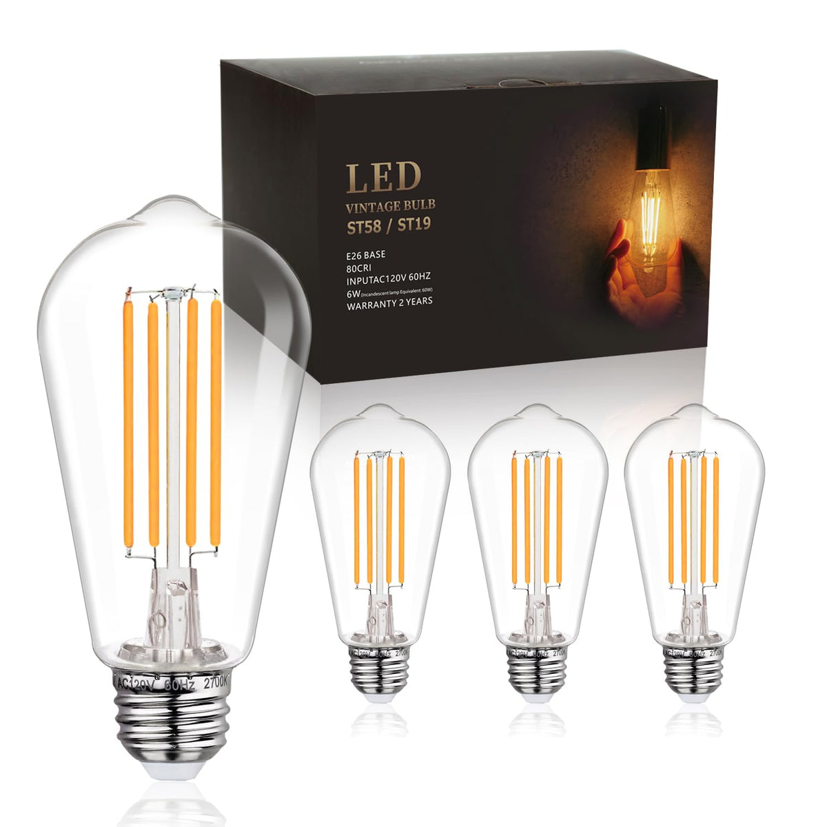 4Pack ST58 19 Vintage LED Edison Bulbs (2700k / 4 Pack)