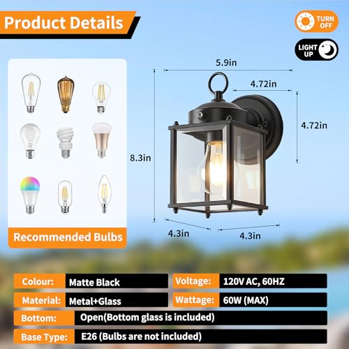 Dawn to Dusk Sensor Outdoor Wall Light Fixtures Waterproof Black Exterior Lighting Fixture Anti (Dawn to Dusk Function / 2 Pack)