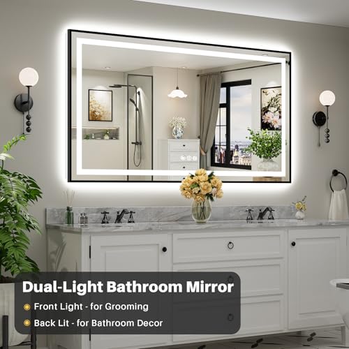 72x40 Inch LED Bathroom Mirror with Black Frame (Backlit+front Lit With Black Frame / 72"L x 40"W)