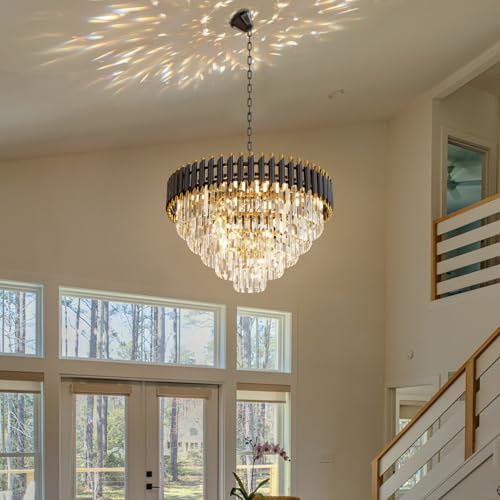 24 inch Black Gold Crystal Chandelier 5 (D24"XH17.6" Black)