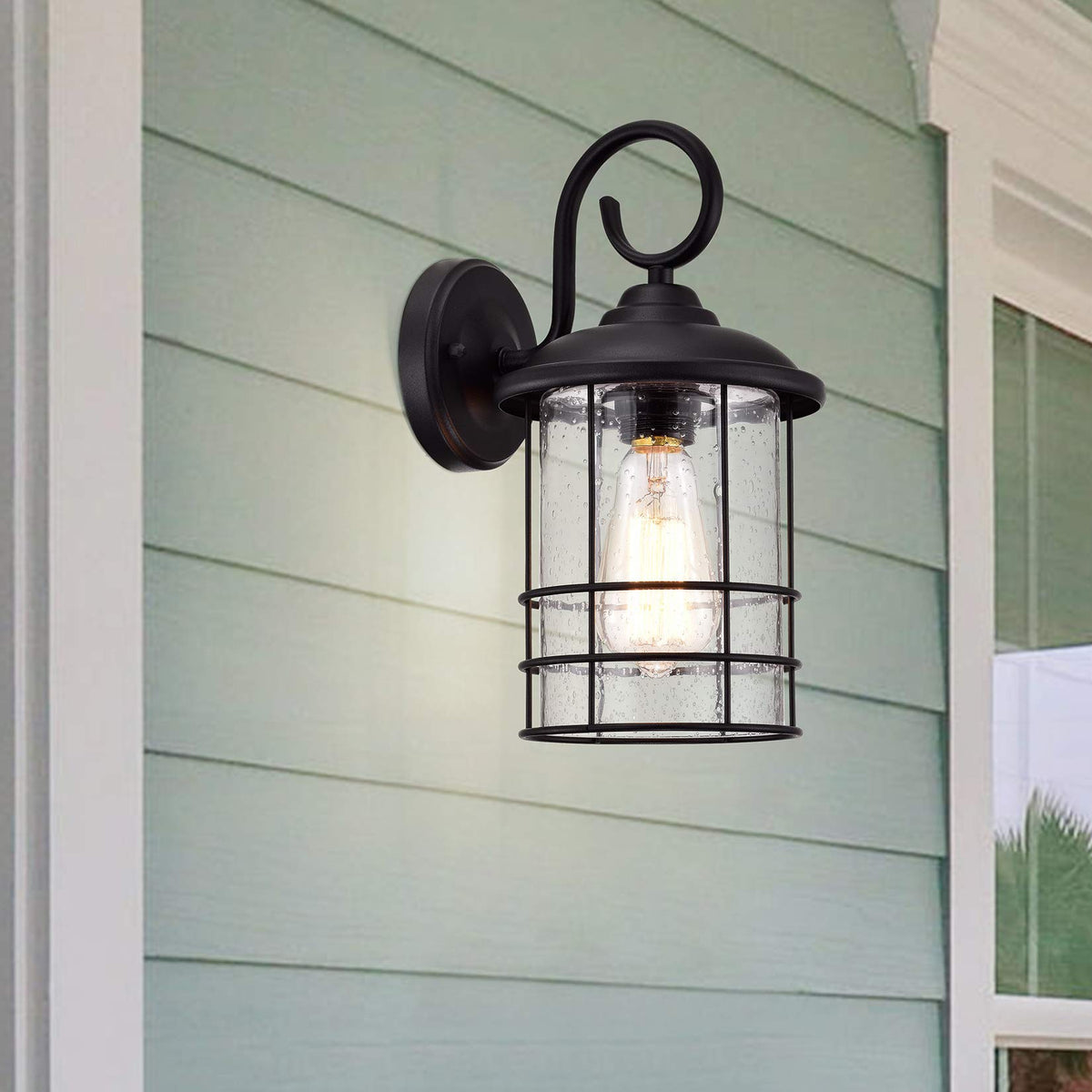 Matte Black Outdoor Wall Lantern 2 (Black / 2 Pack H12.25")