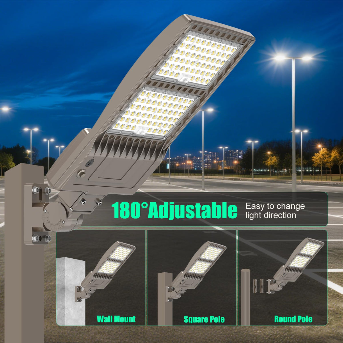 400W LED Parking Lot Light with Dusk to Dawn Photocell Power Adjustable (400W)