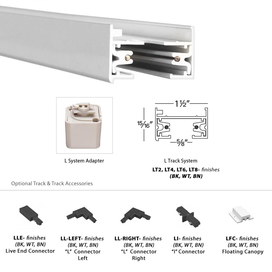 LT4 WT 120V 4 Foot L Track with Mounting Hardware and Two End Caps (White / 4 Feet / L-Series)