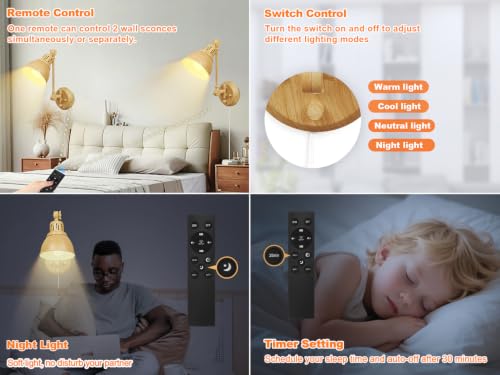1 Pack Plug in Wall Sconce with Remote Control (Oak-1 PACK(Bulb+Remote))