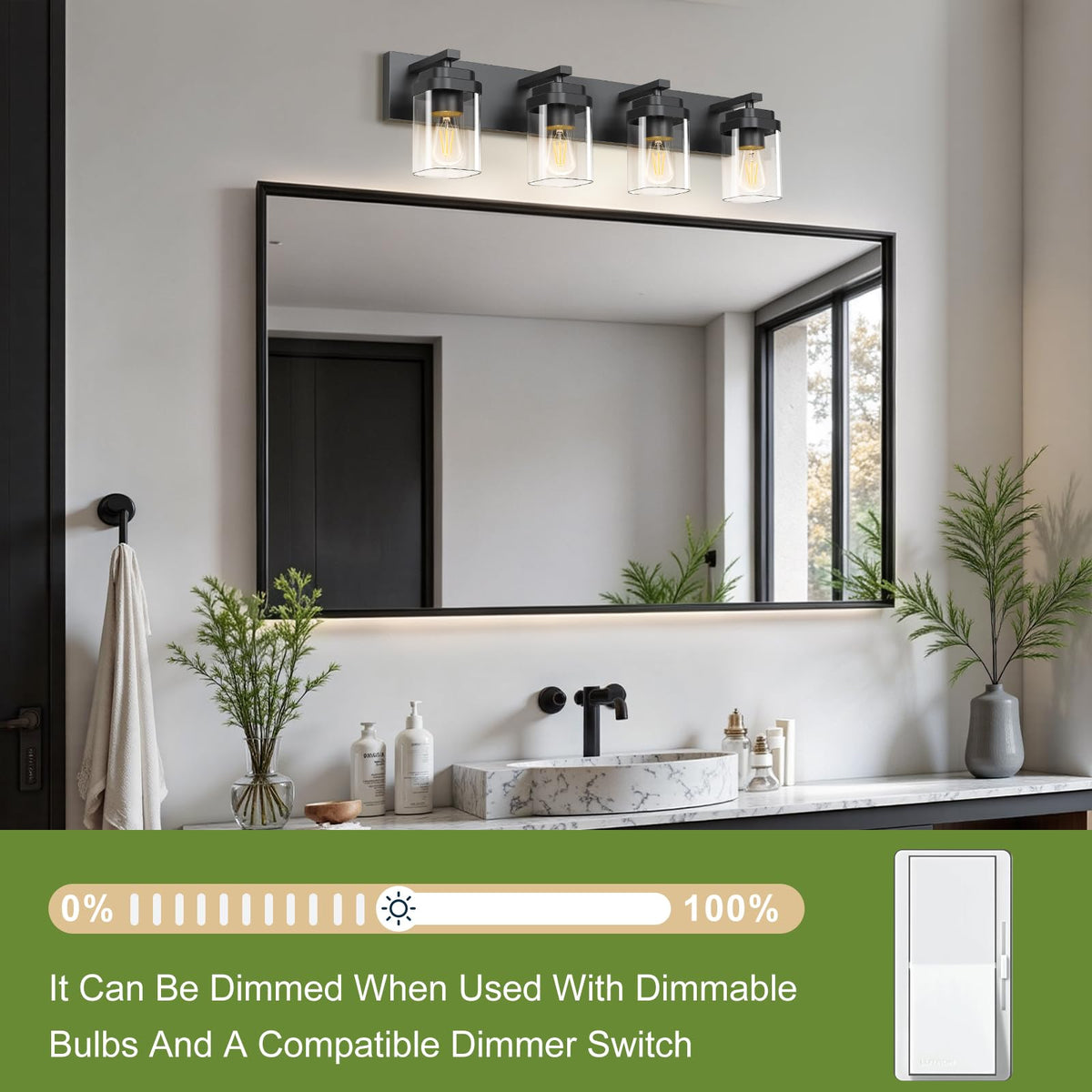 Black Bathroom Light Fixtures (Black / 4-Light, 30-inch)