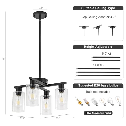 4 Light Black Farmhouse Chandelier (Black / 4-Lights/D18 '')