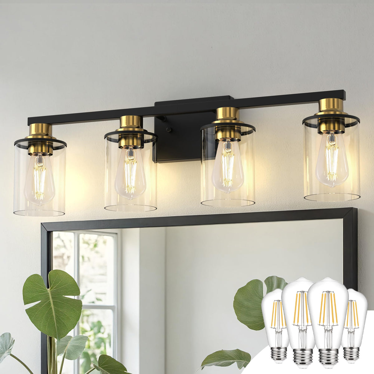 Bathroom Light Fixture with 4 Bulbs Black and Gold Mirror Light (Black and Gold / 4-Light(27inch))