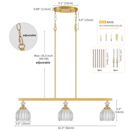 Gold Island Light for Kitchen (3-Light / Gold)