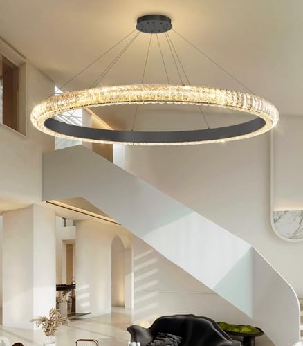 40" 1 Ring Crystal Chandelier Modern LED Dimmable Ring Pendant Light Chandelier for Dining Room Living Room Black (Black / 1 Ring Round 40")