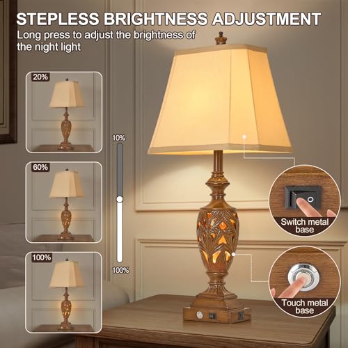 29.5" Touch Control Traditional Table Lamp Set of 2 with USB A+C (Bronze / Large)