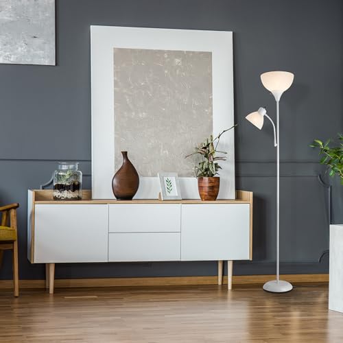 67136 72" Torchiere Floor Lamp with Adjustable Reading Light (White / 1 Pack)