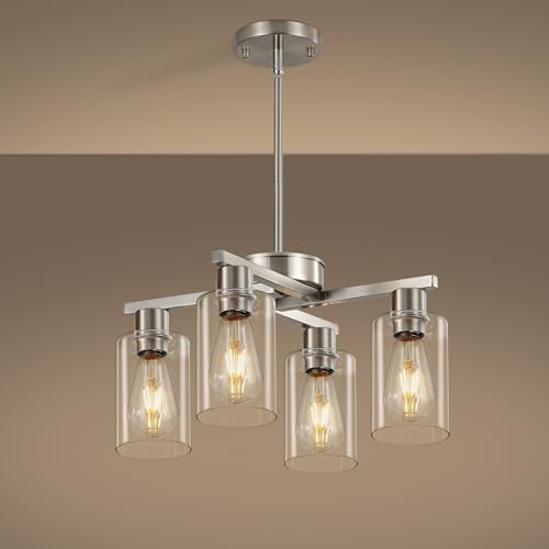 4 Light Brushed Nickel Dining Room Chandelier (Nickel / 4-Lights/D18 '')