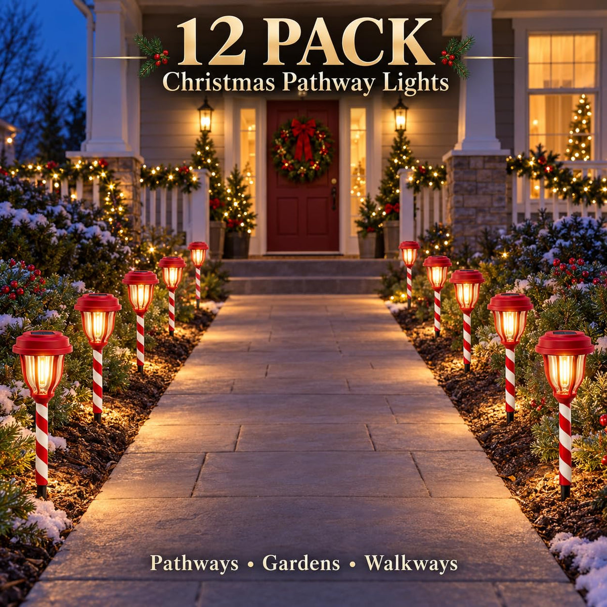 12 Pack Solar Lights Outdoor (12 Pack - Christmas)