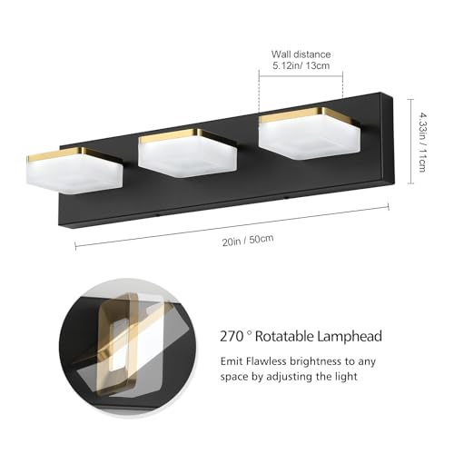 3 Light Bathroom Vanity Light (3-Light,20Inch / Black)