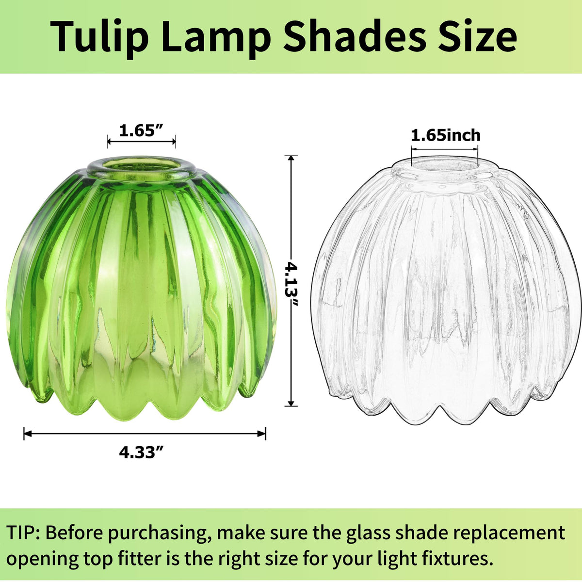 Green Tulip Glass Lamp Shades Set of 2 (Tulip Green / 2 Pack)
