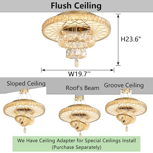LED Chandelier Modern Ceiling Dimmable Light Fixture Crystal Chandelier for Bedroom Dining Room Gold (20 inch / Gold)