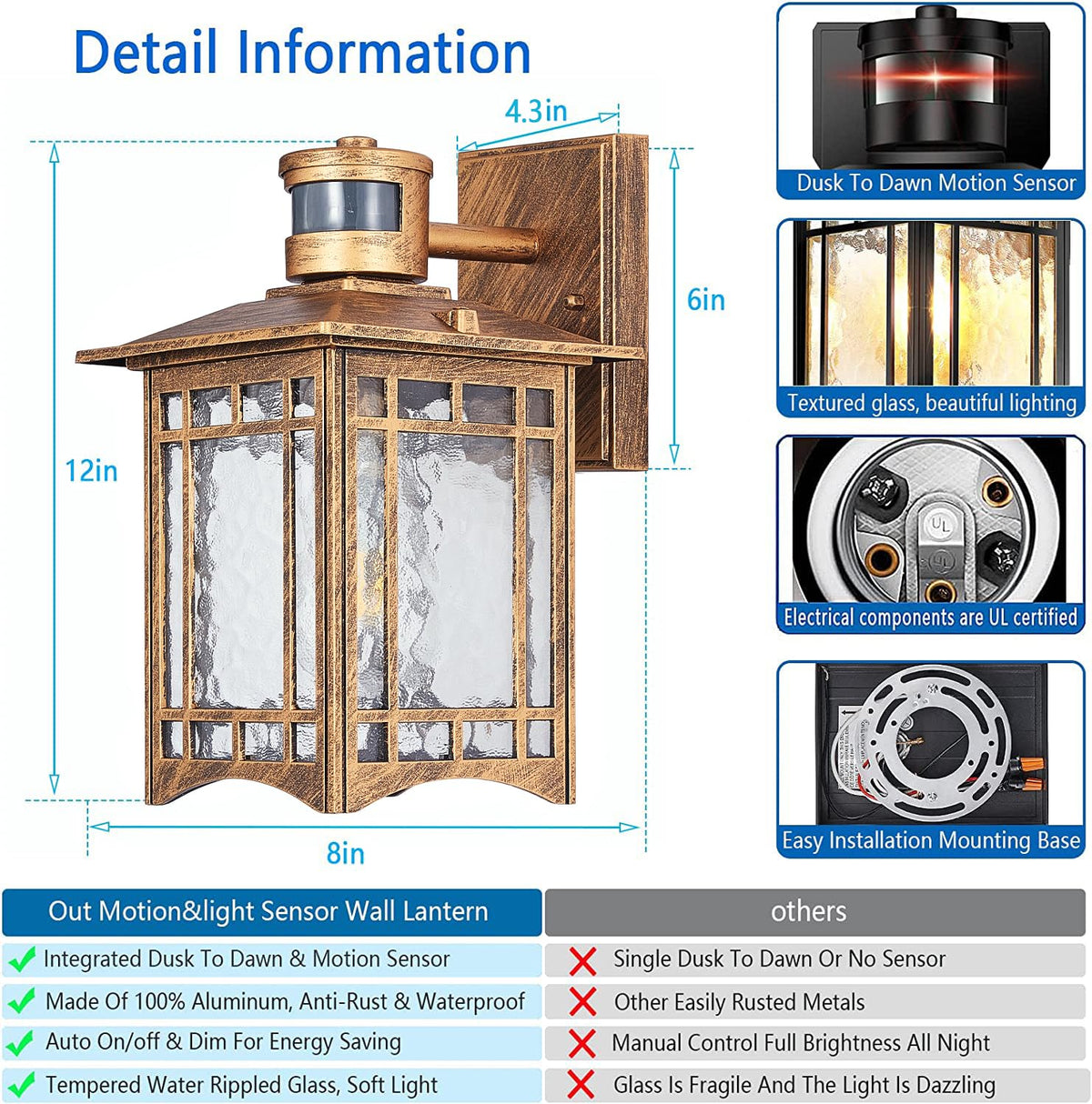 Brown Motion Sensor Outdoor Lights Wall Mount (Brown)
