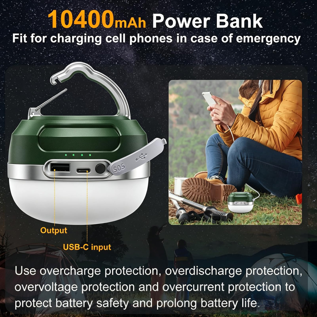 LED Camping Lantern Rechargeable 1400LM (Green)