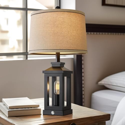 23.75" Retro Farmhouse Black Table Lamp for Living Room Bedroom Nightstand (Dark Black)