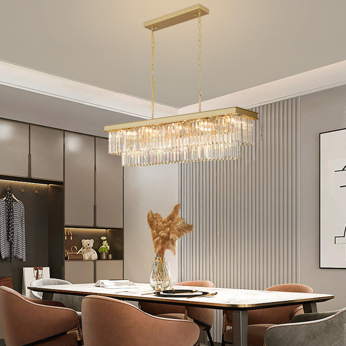 Gold Crystal Chandeliers for Dining Room (Gold / L40'' - 15 Lights)