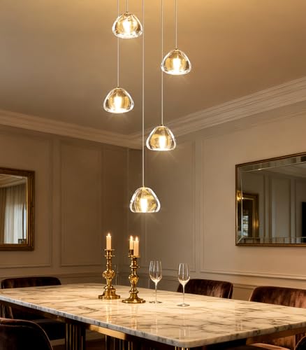 Modern Glam Crystal Chandelier Large Size LED Light Fixture Luxury Pendant Ceiling Light with Remote Dimmable Lighting for Dining Room Living Room