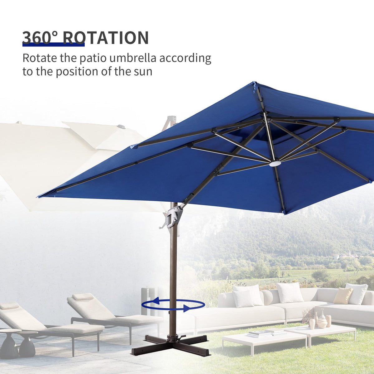 10x13 FT Cantilever Offset Patio Umbrella with Lights (Navy)