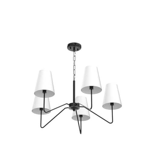 5 Light Modern Chandelier with White Shades