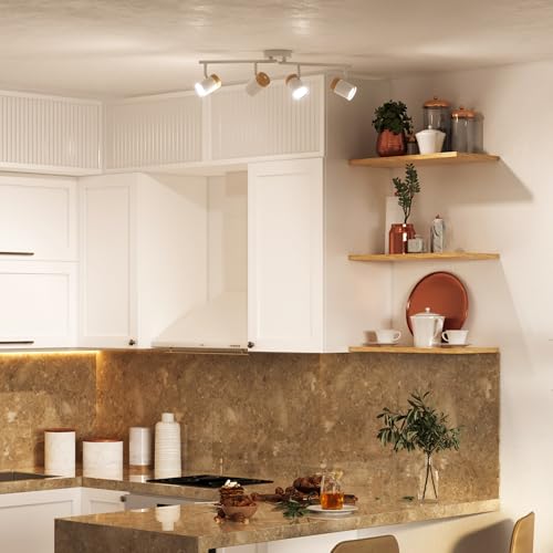 28" 4 Light Matte White Foldable Track Lighting with Hand Painted Wood (White, Hudson 4-Light)