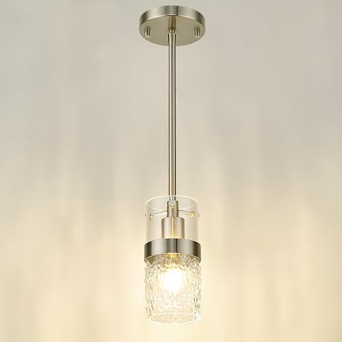 Brushed Nickel Pendant Lights Kitchen Island 2 Pack (Silver -Hammered Glass / 3.5" Hammered Glass, 2-Pack)