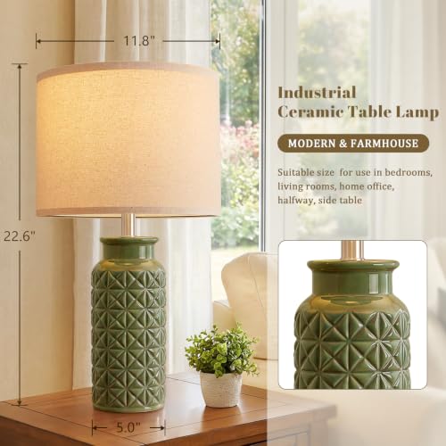 22.6" Modern Ceramic Bedside Lamps Set of 2 (Dark Green)