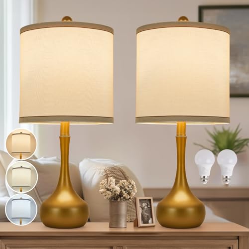 23" Farmhouse Table Lamp Set of 2 for Living Room Bedroom (‎Golden / 23")