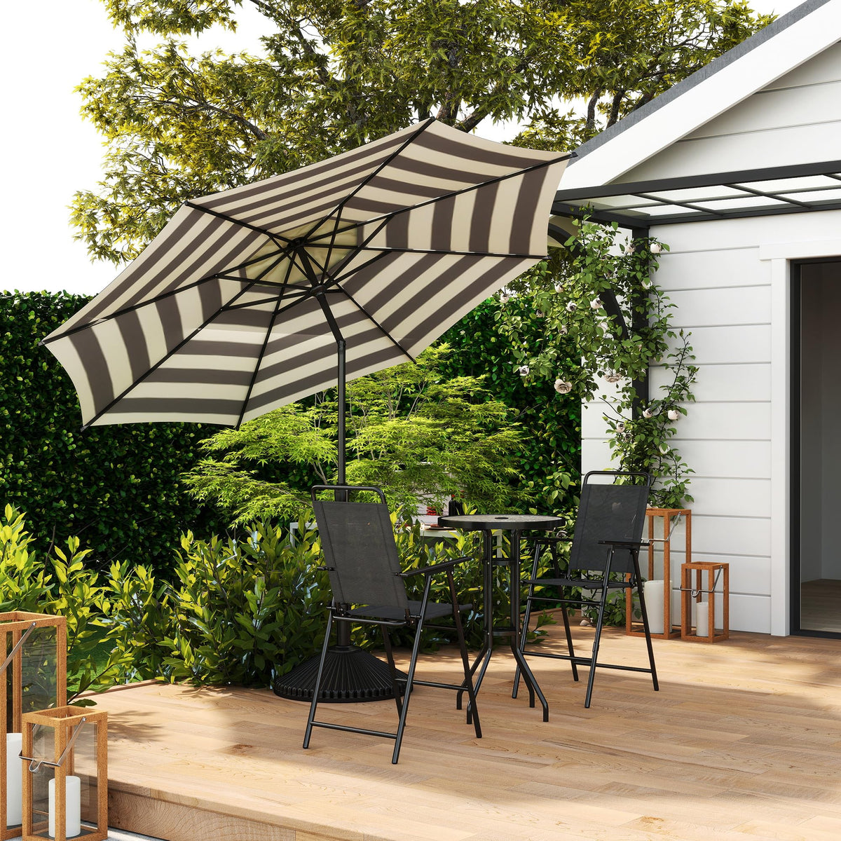 9FT Lyon Outdoor Patio Umbrella Outdoor Table Umbrella with Push Button Tilt and Crank Market Umbrella 8 Sturdy Ribs UV Protection Waterproof for Garden Deck Backyard Pool (9 FT(8 Ribs) / Black & Ivory)