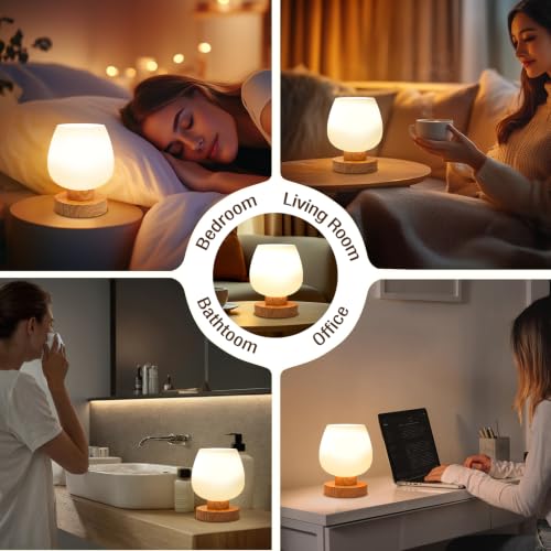 Small Touch Table Lamp for Nightstand (Wood Paint)