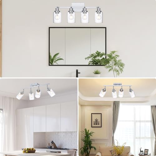 4 Light Track Lighting Kit Ceiling Kitchen Track Lighting Fixtures Chrome Bathroom Vanity Wall Lights with Clear Glass Multi (Chrome / 4-Light)