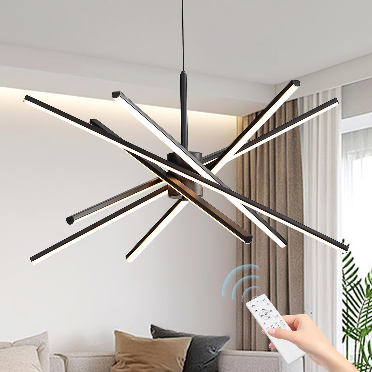 Black 33 inches Modern Sputnik Chandelier 90W LED Chandeliers (Black / 33Inch)