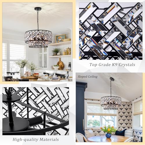 20" Black Crystal Chandelier (Large Drum Black)