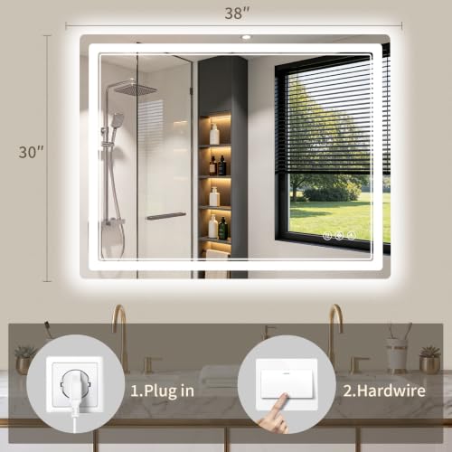 30"x38" LED Bathroom Mirror with Lights (38"L x 30"W)