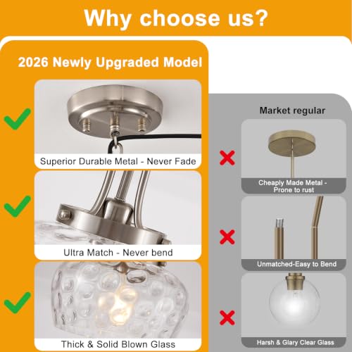 Plug in Pendant Lights Kitchen Island (1 Pack-Brushed Nickel-10"(Plug-and-Play))