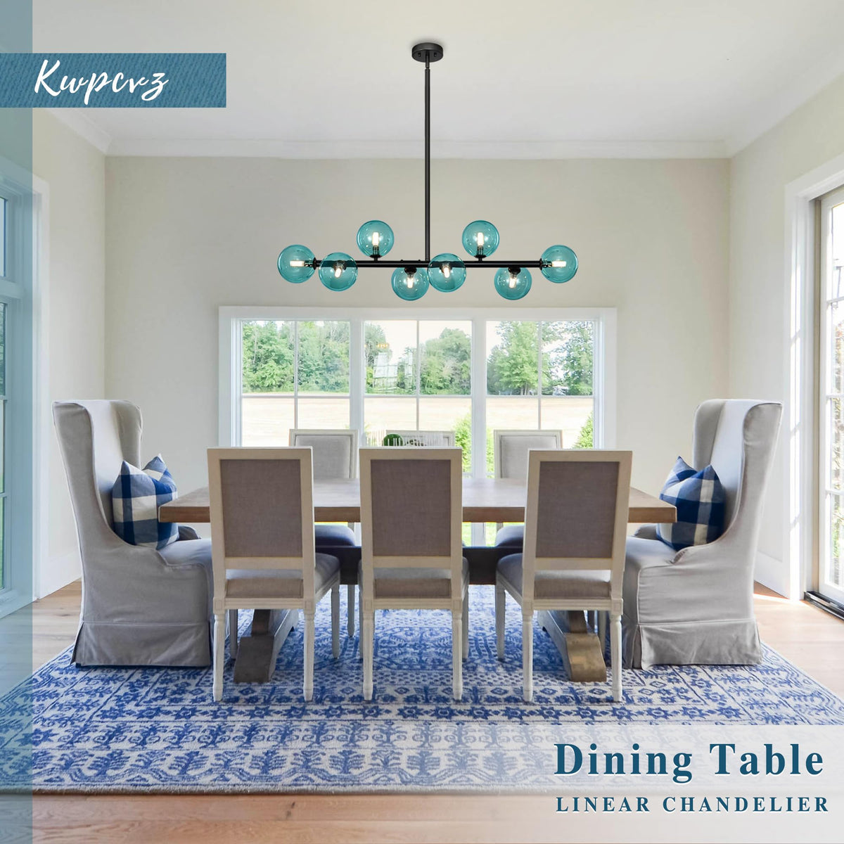 Black Linear Chandelier (Black and Blue Shade / 37inch)