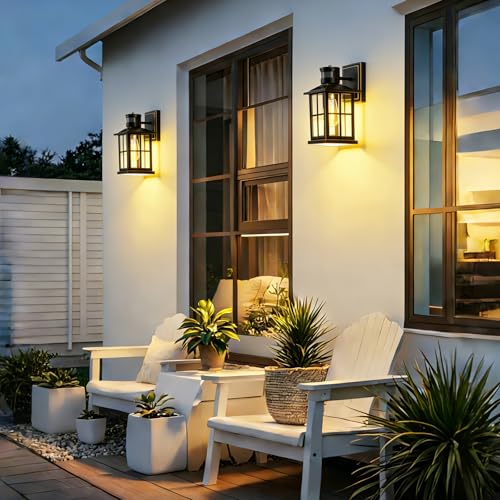 2 Pack Outdoor Motion Sensor Porch Light (Matte Black)