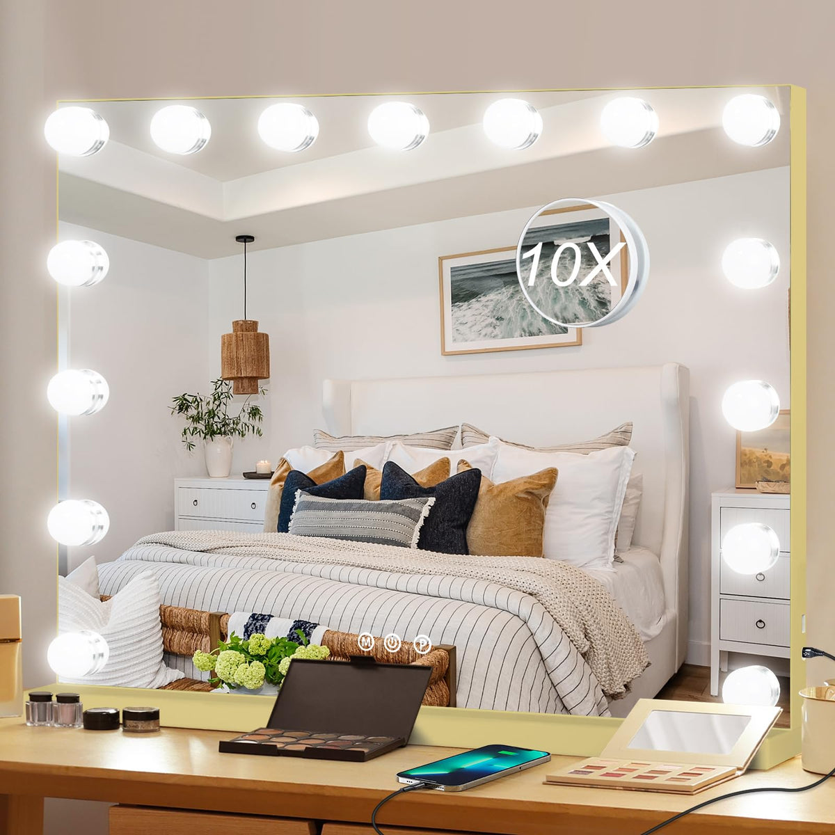 Vanity Mirror with Lights (Gold / 23"L x 18"W)