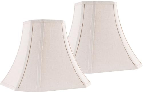 Beige Square Cut Corner Bell Lamp Shade Set of 2 Medium Linen Lampshade 6.5``Top×13``Bottom×10.6``Hight (13IN 2 PACK / Beige)