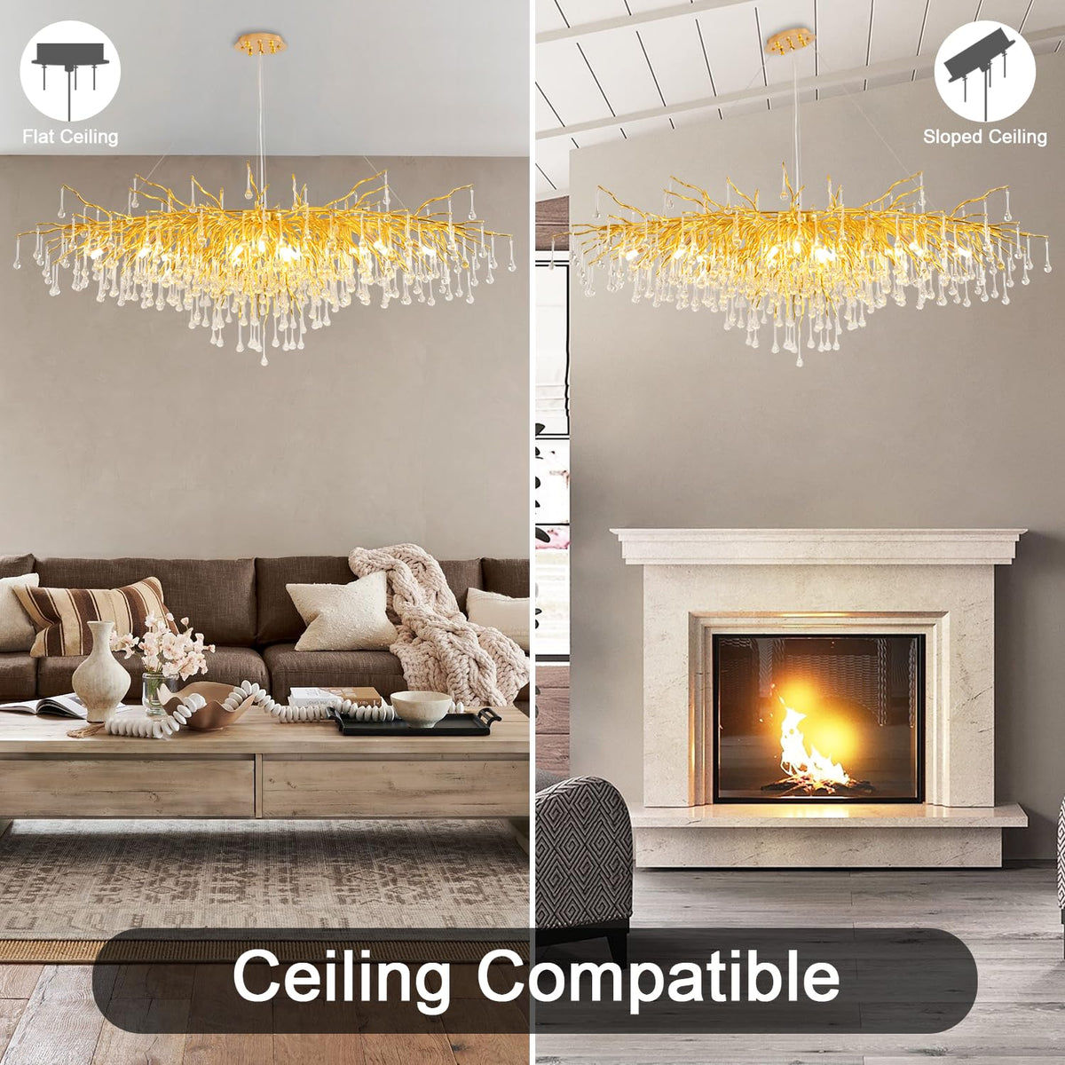 Chandeliers for Dining Room (Oval-Long 47.2" / Gold)