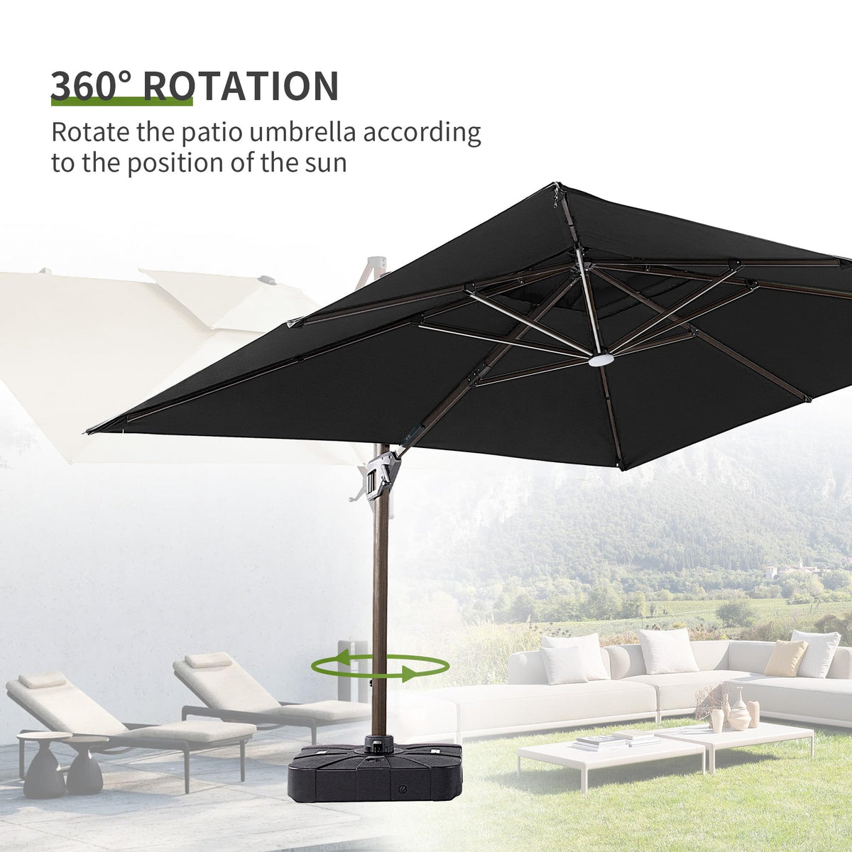 10x13 FT Cantilever Offset Patio Umbrella with Lights & Base (Black)