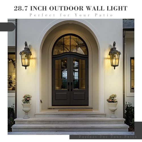 28.7" Black Outdoor Wall Sconce (Black - Water Ripple Glass / 28.7 Inch - No Function)